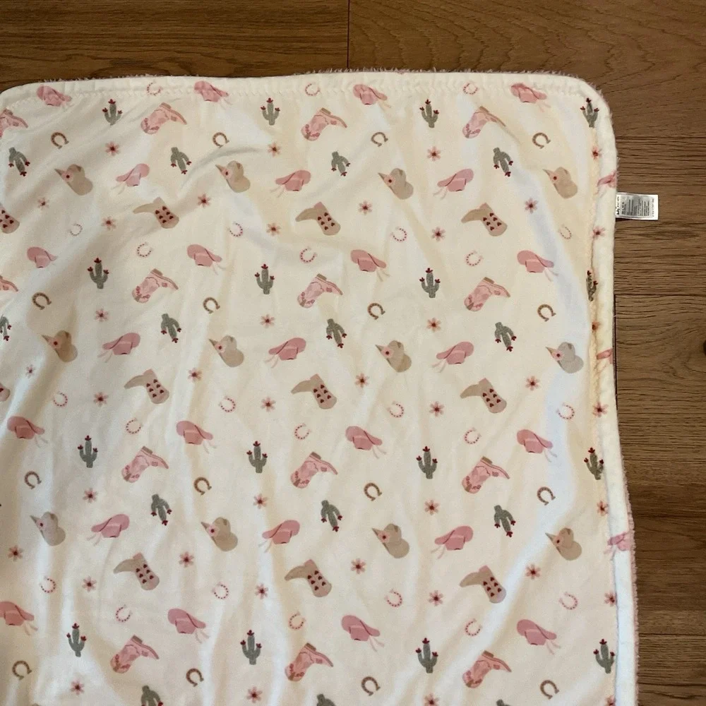 Baby Starters Girls Cowgirl Blanket Pink Western Reversible Boots Hat 30 X 40